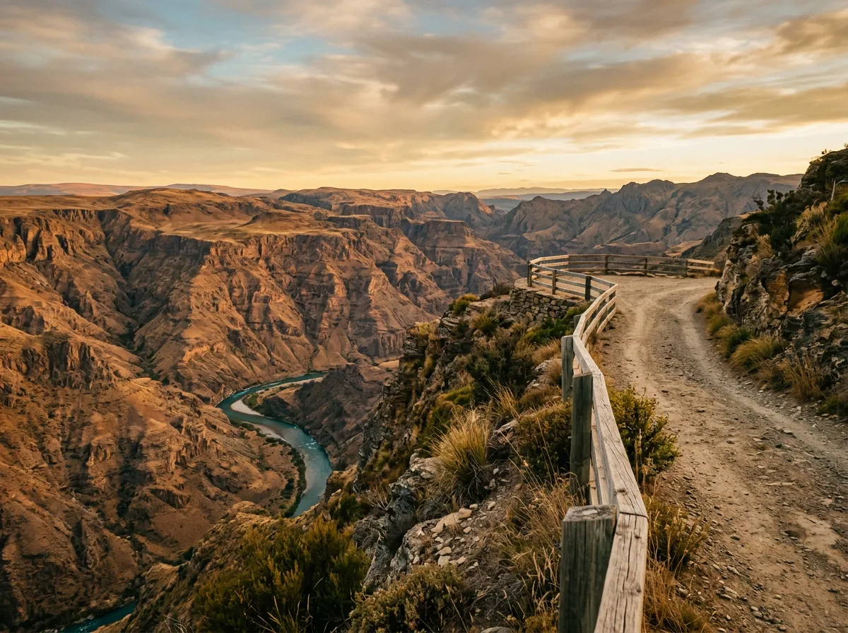 Canyon viewpoint from a highland track with river visible far below