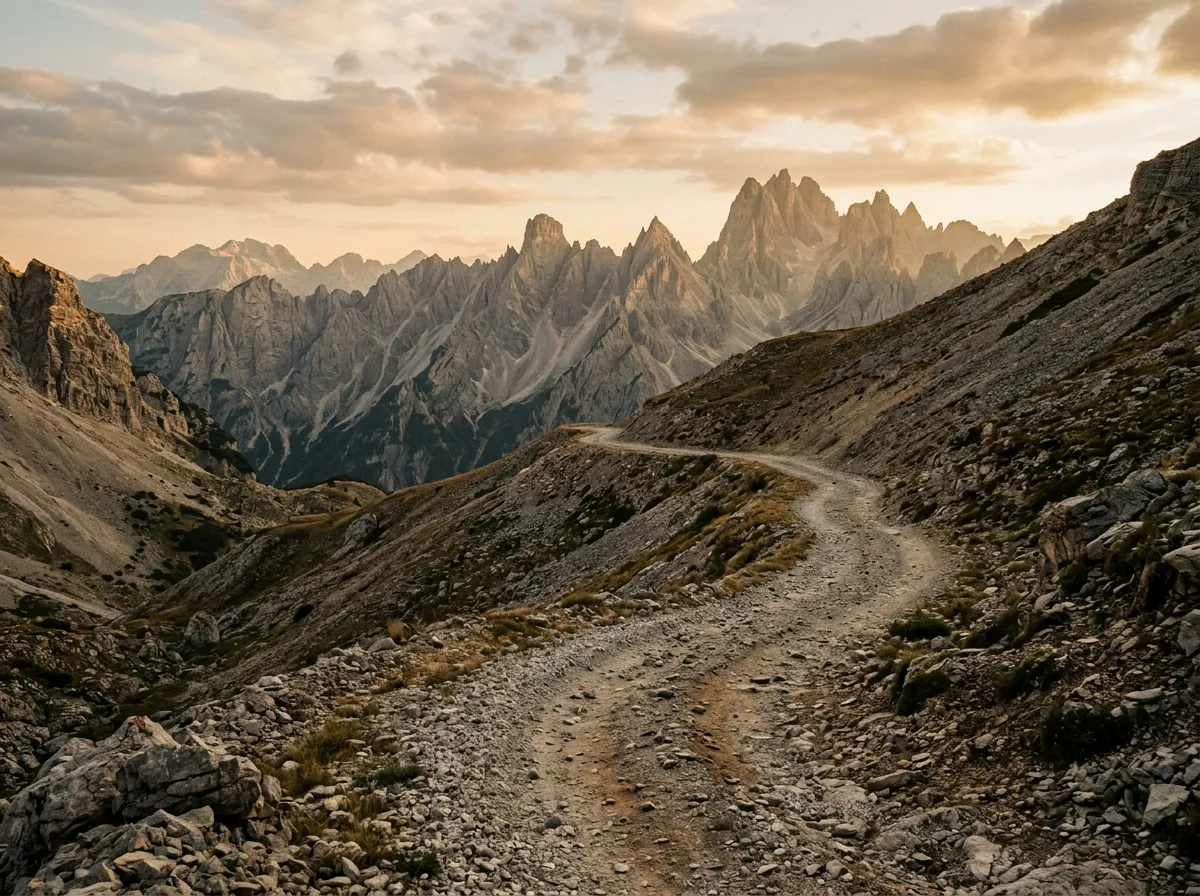 Summit pass with loose scree track and Albanian border peaks visible